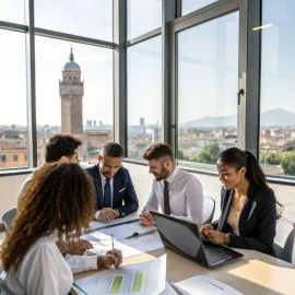 A diverse group of professionals engaged in a negotiation simulation, highlighting the skills learned in negotiation workshops.